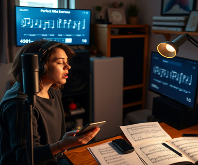 Девушка поет в микрофон