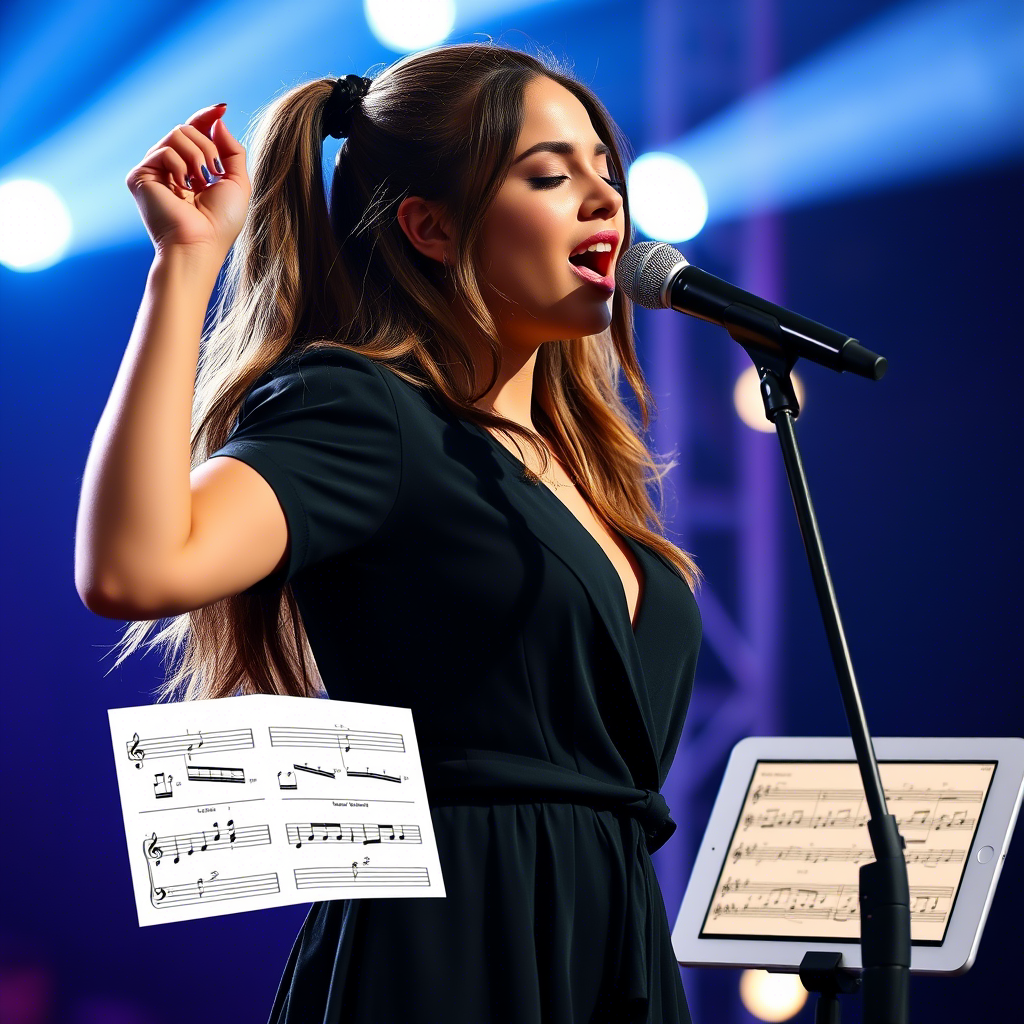 Девушка поет в микрофон